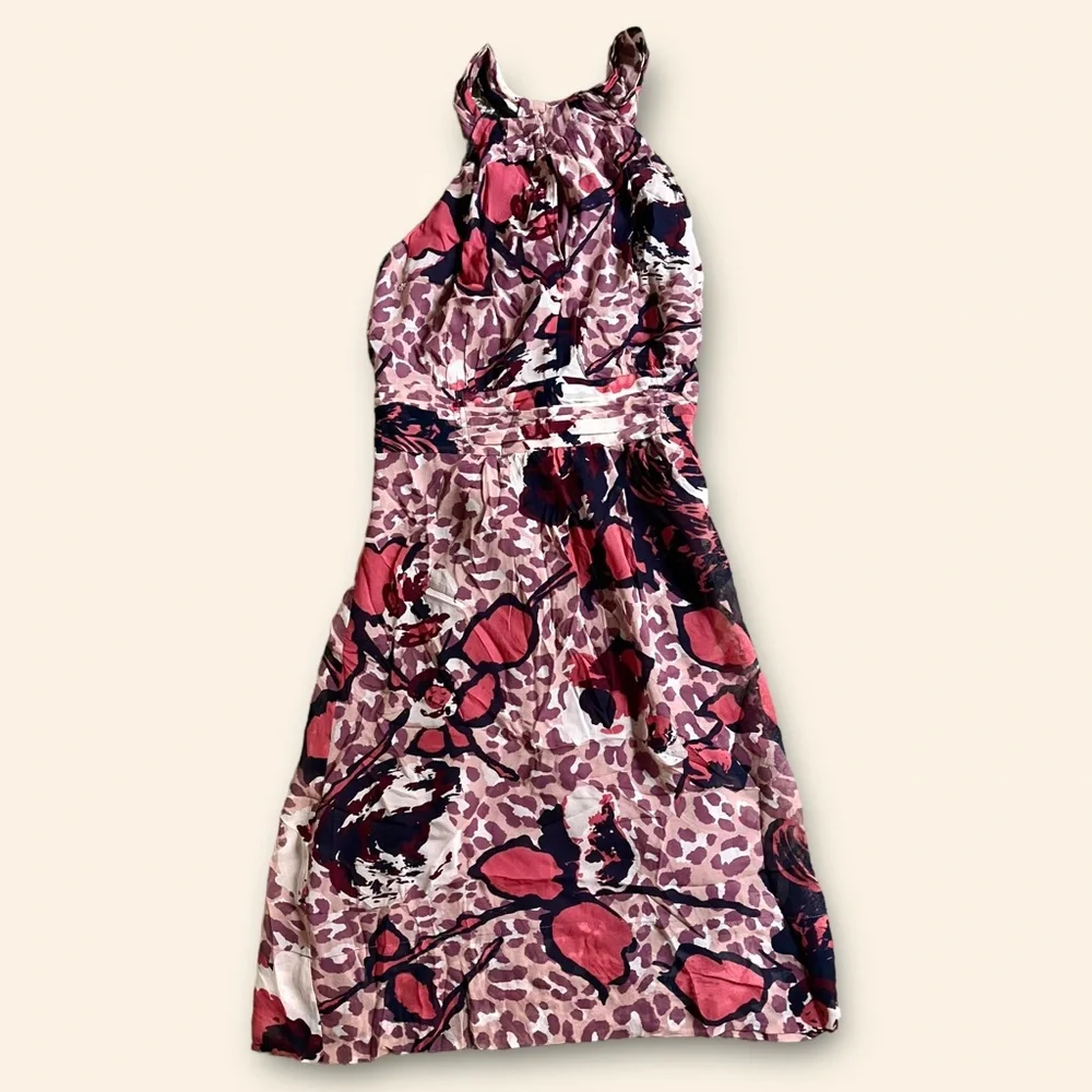 Tory Burch Dress Women's Sz 4 Floral Animal Lined Silk Halter Sleeveless READ! ✅